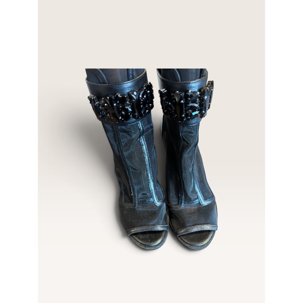 Karl Lagerfeld Paris Blayze Black Mesh Crystal Embellished Open Toe Boots 7M